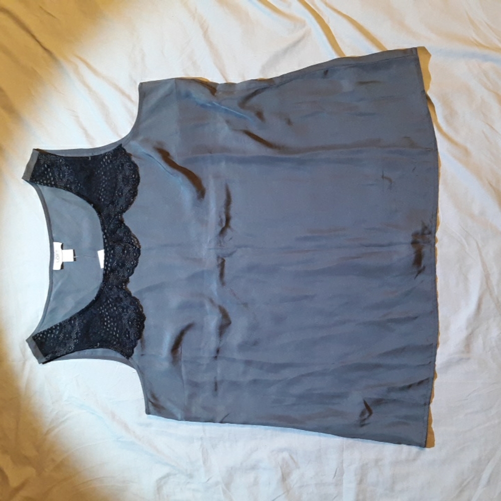 LOFT gray sleeveless blouse/tank top with black lace